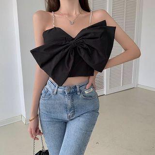 Spaghetti Strap Rhinestone Bow-accent Cropped Top