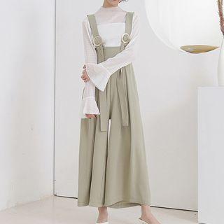 Plain High Waist Suspender Wide Leg Pants