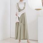 Plain High Waist Suspender Wide Leg Pants