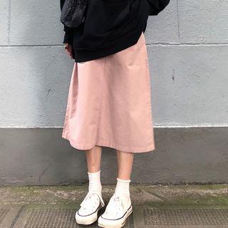 Plain High-waist Loose-fit A-line Skirt