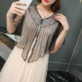Sequined Scalloped Hem Mesh Capelet