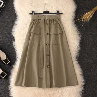 Button Midi A-line Cargo Skirt