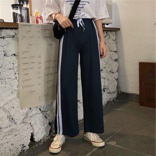 Contrast Trim Wide Leg Pants Dark Green - One Size