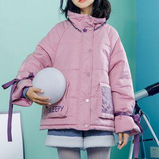 Cat Print Bow-detail Sleeve Padded Jacket