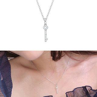 Rhinestone Key Pendant Necklace 1 Pc - Necklace - White Gold - One Size