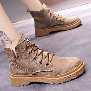 Velvet Platform Lace-up Ankle Boots