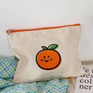 Orange Print Canvas Makeup Pouch Smiling Orange - Beige - One Size