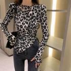 Long-sleeve Round-neck Leopard Print Top As Shown In Figure - One Size