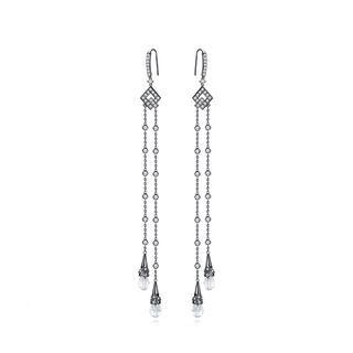 Fashion Simple Plated Black Geometric Tassel Earrings With Cubic Zirconia Black - One Size