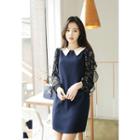 Contrast-collar Floral Print Sleeve Shift Dress