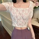 Short-sleeve Cropped Lace Top / Wide-leg Pants