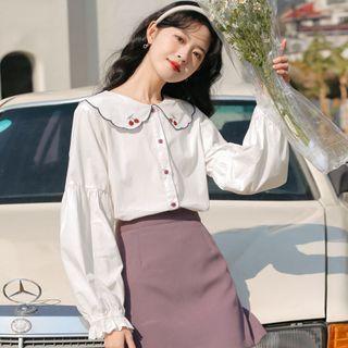 Cherry Embroidered Shirt White - One Size