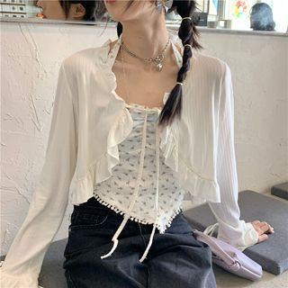 Floral Cropped Camisole Top / Tie-front Cardigan