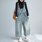 Washed Wide Leg Denim Dungarees