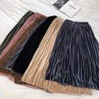 Plain Velvet High-waist Pleated A-line Skirt