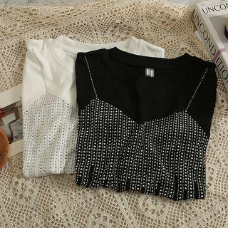 Details Rhinestone Loose T-shirt