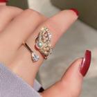 Rhinestone Faux Pearl Butterfly Open Ring Gold - One Size