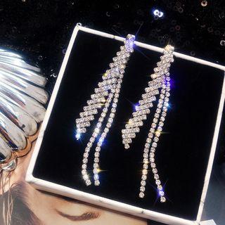 Rhinestone Drop Earring 1 Pair - Silver Stud - Silver - One Size