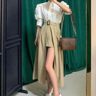 Puff-sleeve Shirt / Skirt Overlay Shorts