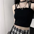Frilled Trim Sleeveless Knit Cropped Top
