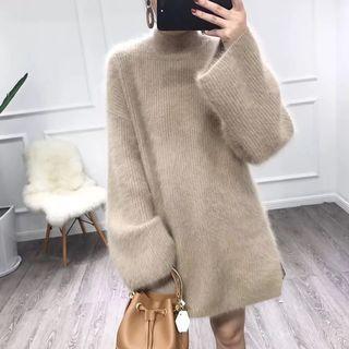 Mock Neck Fluffy Long Sweater
