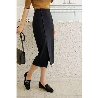 Buttoned H-line Midi Skirt