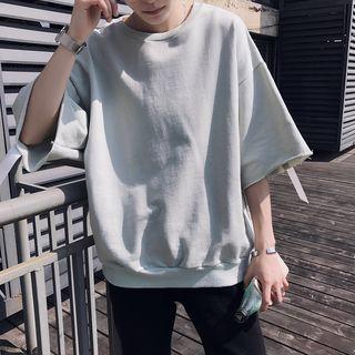 Lettering Back Elbow-sleeve Loose Fit T-shirt