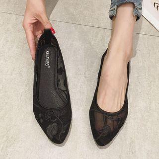 Embroidered Mesh Pointed Flats