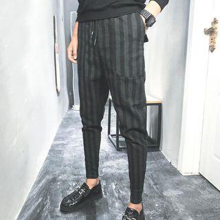 Drawstring Stripe Tweed Tapered Pants