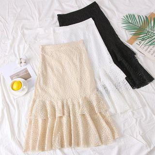 Ruffled-trim Lace A-line Skirt