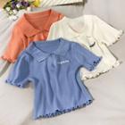 Embroidered Ruffled-trim Crop Knit Top In 6 Colors