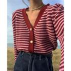 Striped Knit Cardigan Striped - One Size