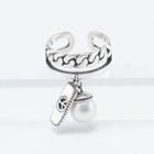 925 Sterling Silver Faux Pearl & Mini Tag Layered Open Ring