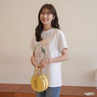 Flower-printed Embroidered T-shirt