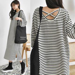 Crew-neck Cross-back Striped T-shirt Dress