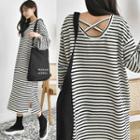 Crew-neck Cross-back Striped T-shirt Dress