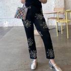 High Waist Floral Print Straight-fit Pants