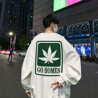 Lettering Leaf Print Sweatshirt