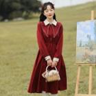 Layered Collar Midi A-line Shirtdress