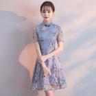 Short-sleeve Lace A-line Mini Qipao Dress