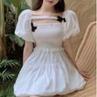 Short-sleeve Smocked Mini A-line Dress White - One Size