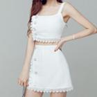 Set: Lace Trim Cropped Camisole + Mini A-line Skirt