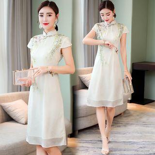 Traditional Chinese Short-sleeve Floral Print Dress