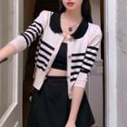 Striped Cardigan / Mini Skirt / Spaghetti Strap Dress