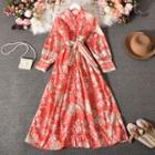 Floral Tie-waist Maxi A-line Dress Red - One Size