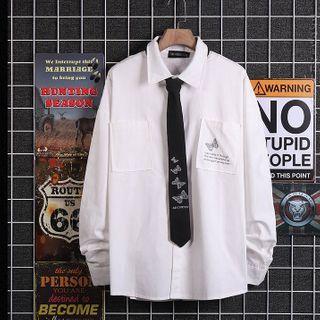 Butterfly Print Long-sleeve Shirt With Tie