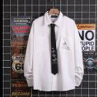 Butterfly Print Long-sleeve Shirt With Tie