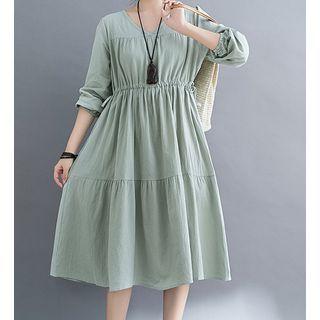 Plain V-neck Midi A-line Dress