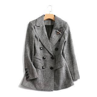 Plaid Peak Lapel Double-breasted Blazer
