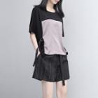 Two-tone Color-block T-shirt With Tie